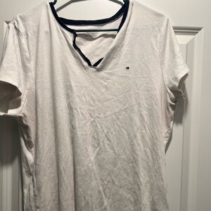 Tommy Hilfiger White and Navy Women Tee